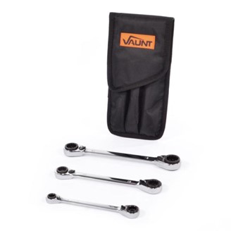 3 PIECE REVERSIBLE RATCHET SPANNER SET
