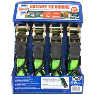 5MT X 25MM RATCHET TIE DOWNS 818KG (PACK OF 4)